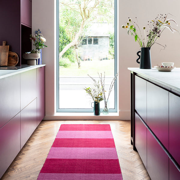 Red and pink striped kitchen rugs and hallway runners, 100% wool - The ...